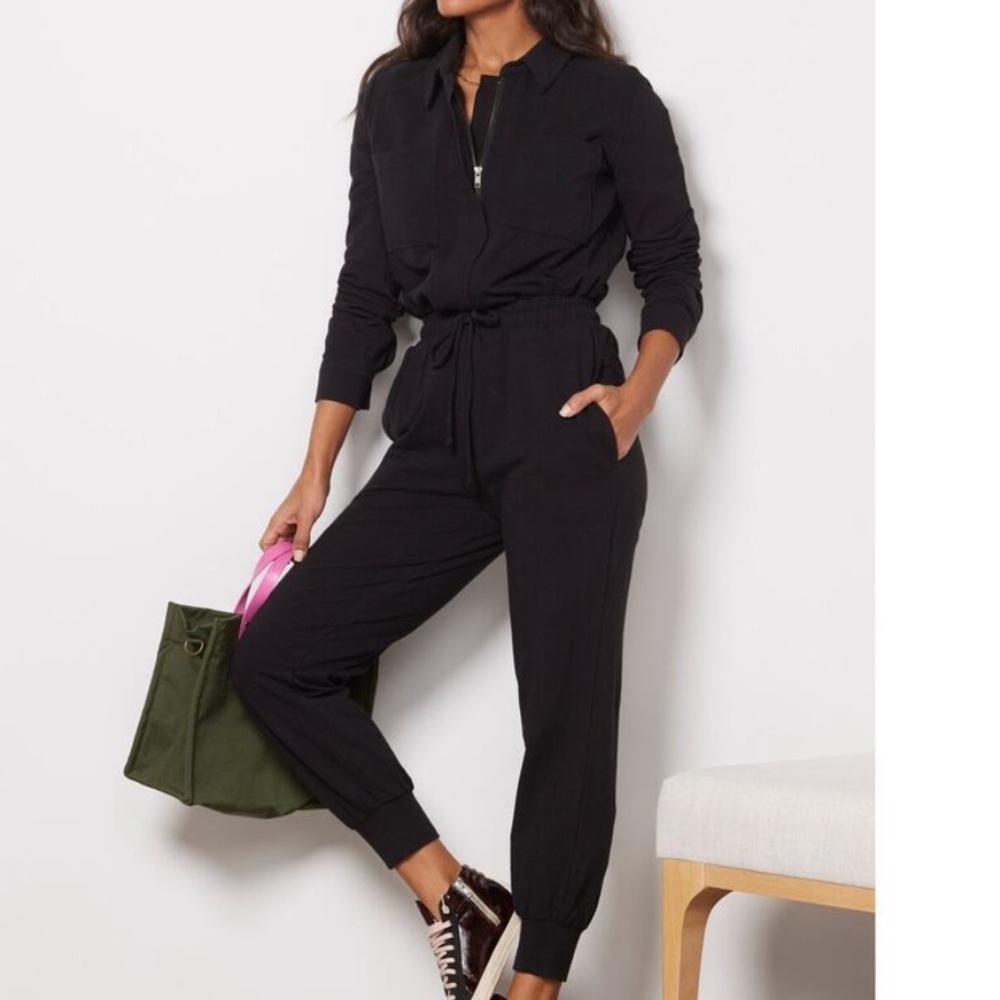 Evereve Black Kaia Utility Zip Jumpsuit